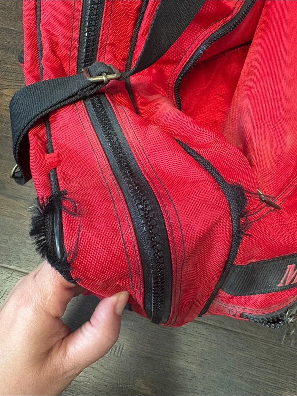 MARLBORO Vintage Red and Black Canvas Wheeled Duffel Bag with Logo Strap
